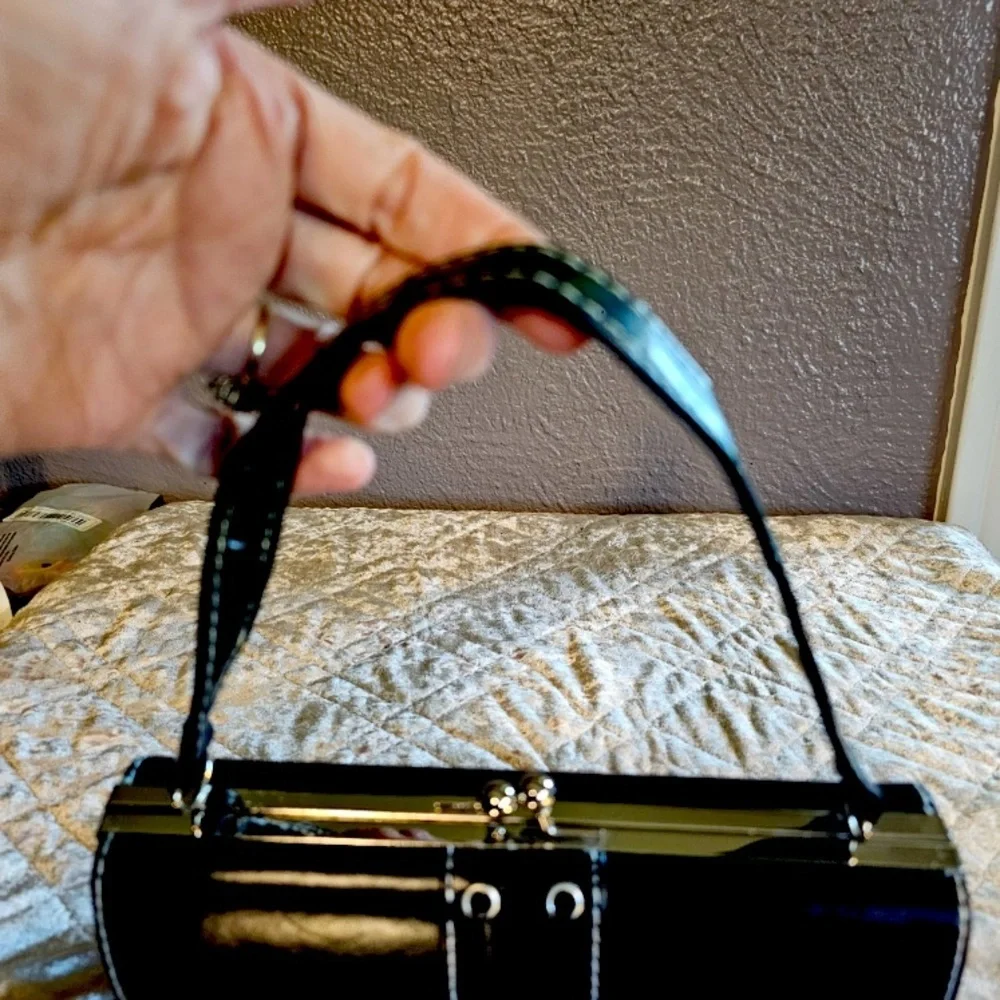 PURSE: Black & Silver Cylindrical Clutch, Vintage. EUC